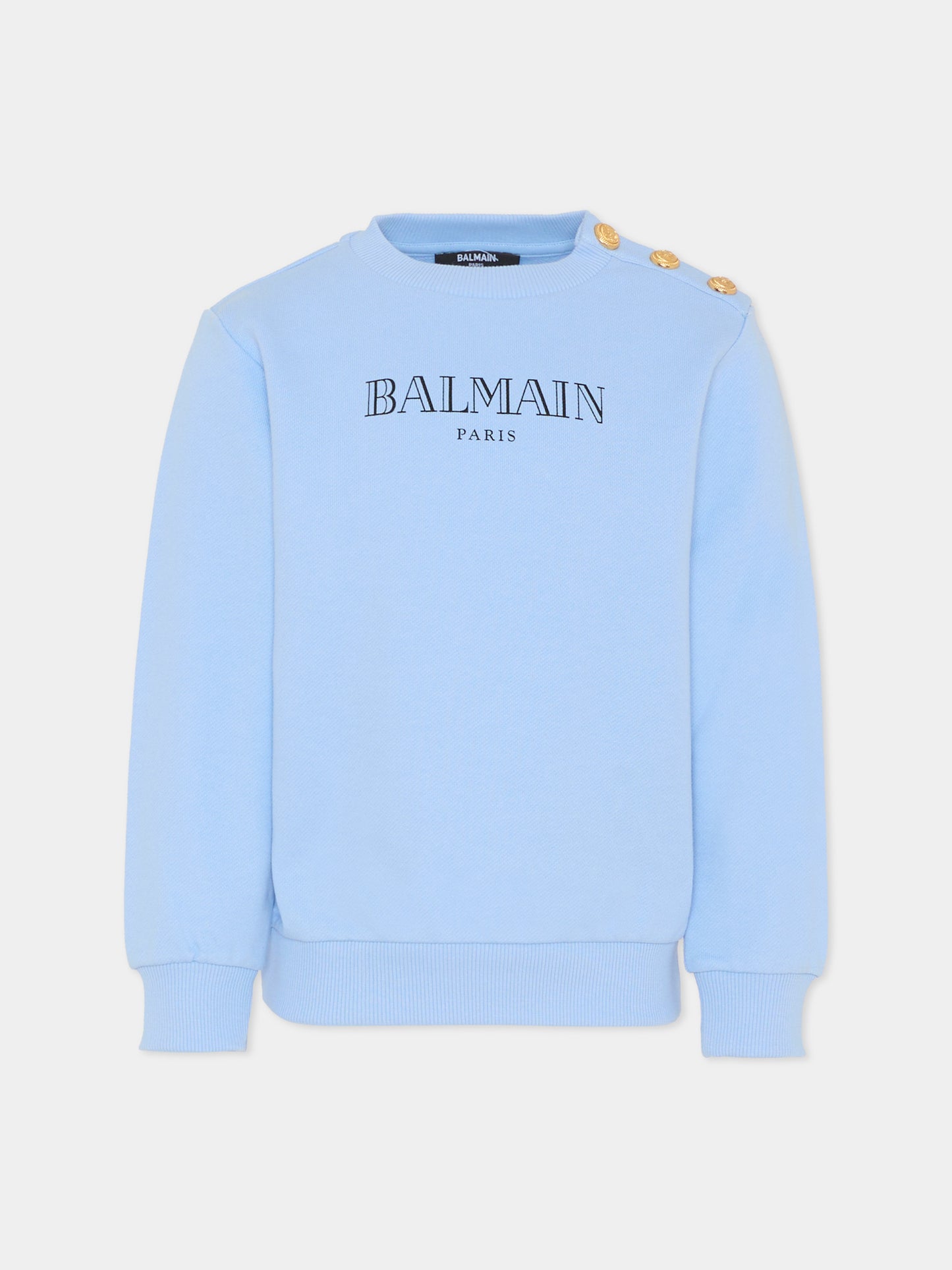 Felpa celeste per bambino con logo,Balmain Kids,BY4P20-Z3183 652NE