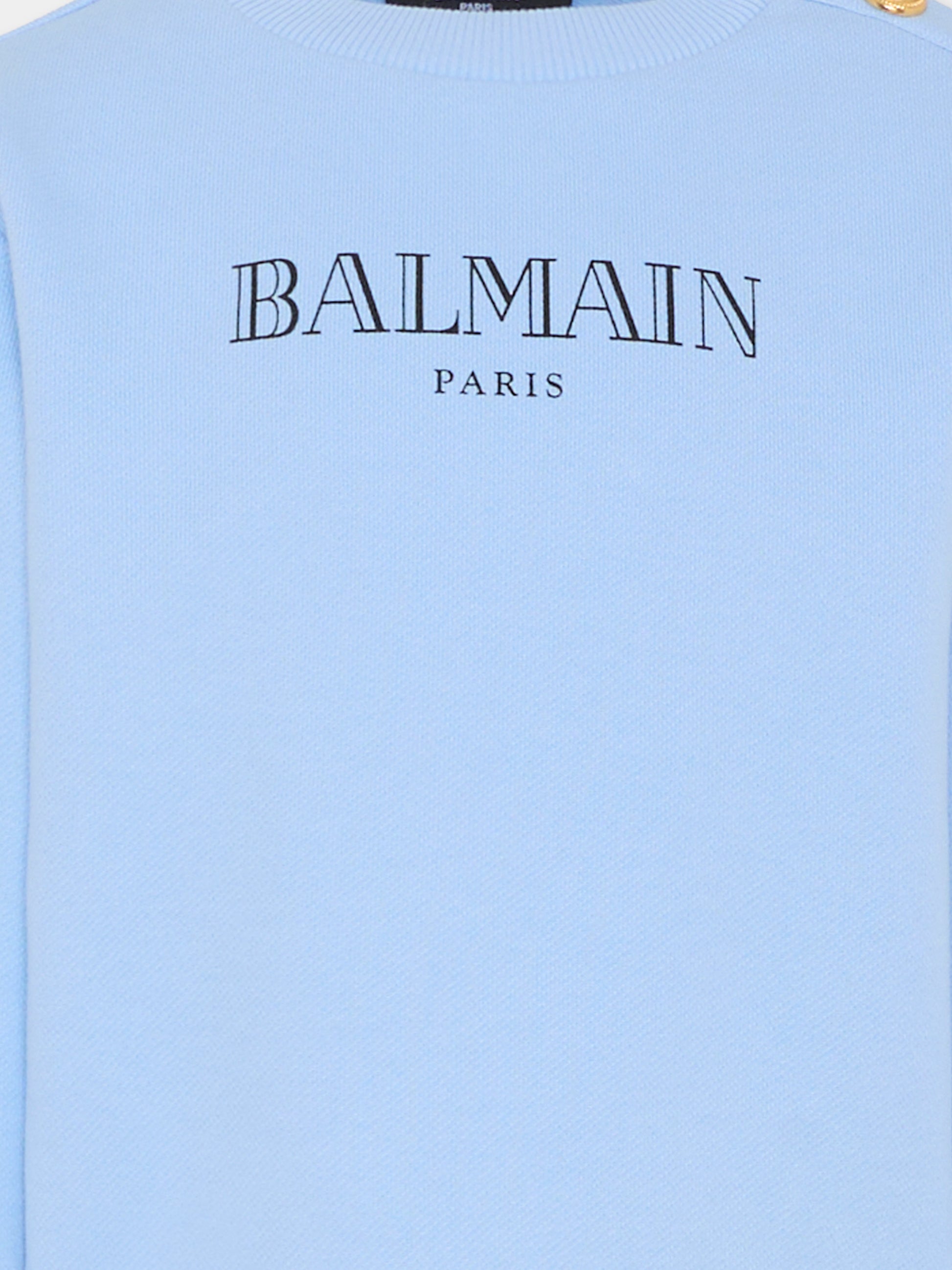 Felpa celeste per bambino con logo,Balmain Kids,BY4P20-Z3183 652NE