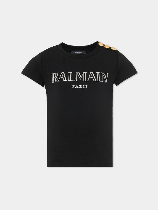 T-Shirt nera per bambini con logo,Balmain Kids,BY8A51-Z3277 930