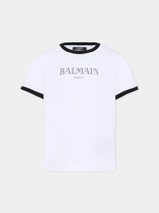 T-shirt avorio per bambini con logo,Balmain Kids,BY8P41-Z3672 100NE
