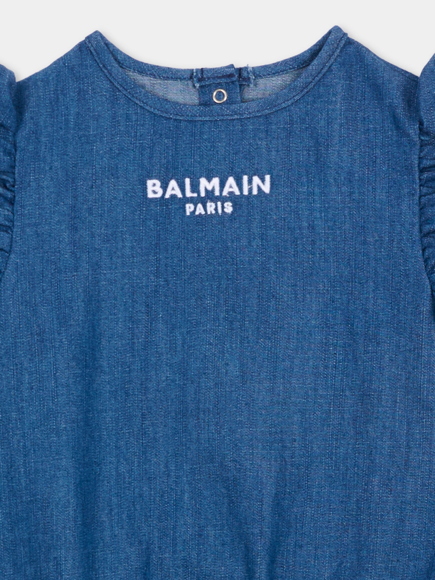 Pagliaccetto denim per neonata con logo ricamato,Balmain Kids,BYA032-P0588 625