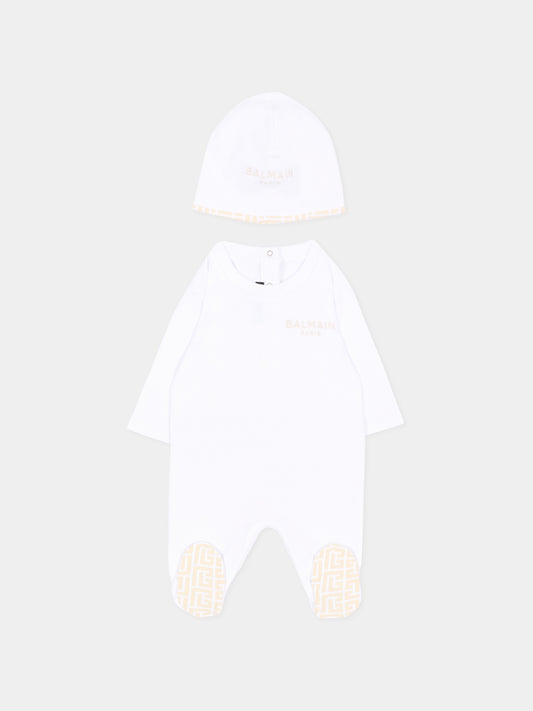White romper set for newborns with logo