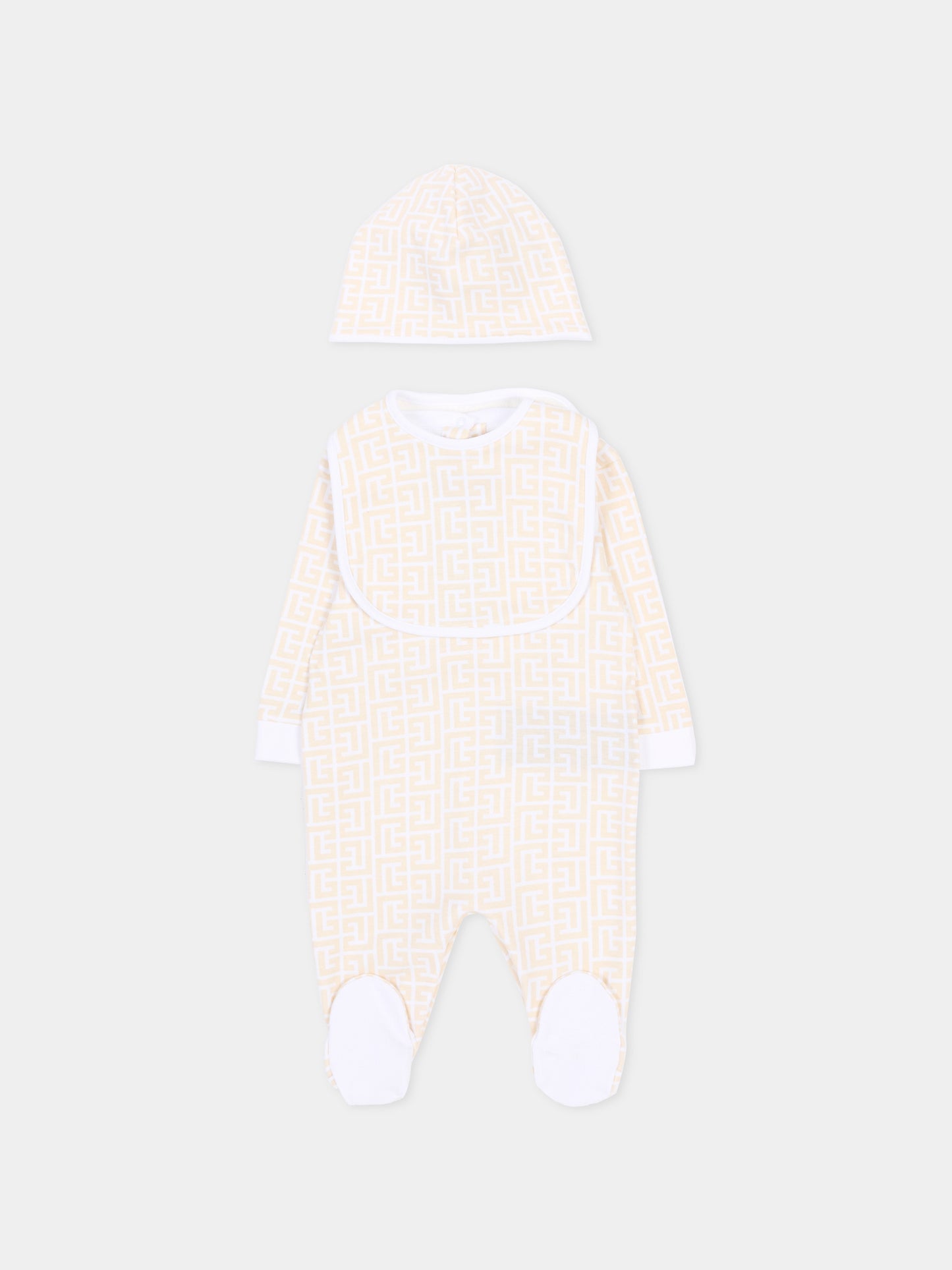 Set tutina bianco per neonati con monogram,Balmain Kids,BYB570-Z3503 109BC