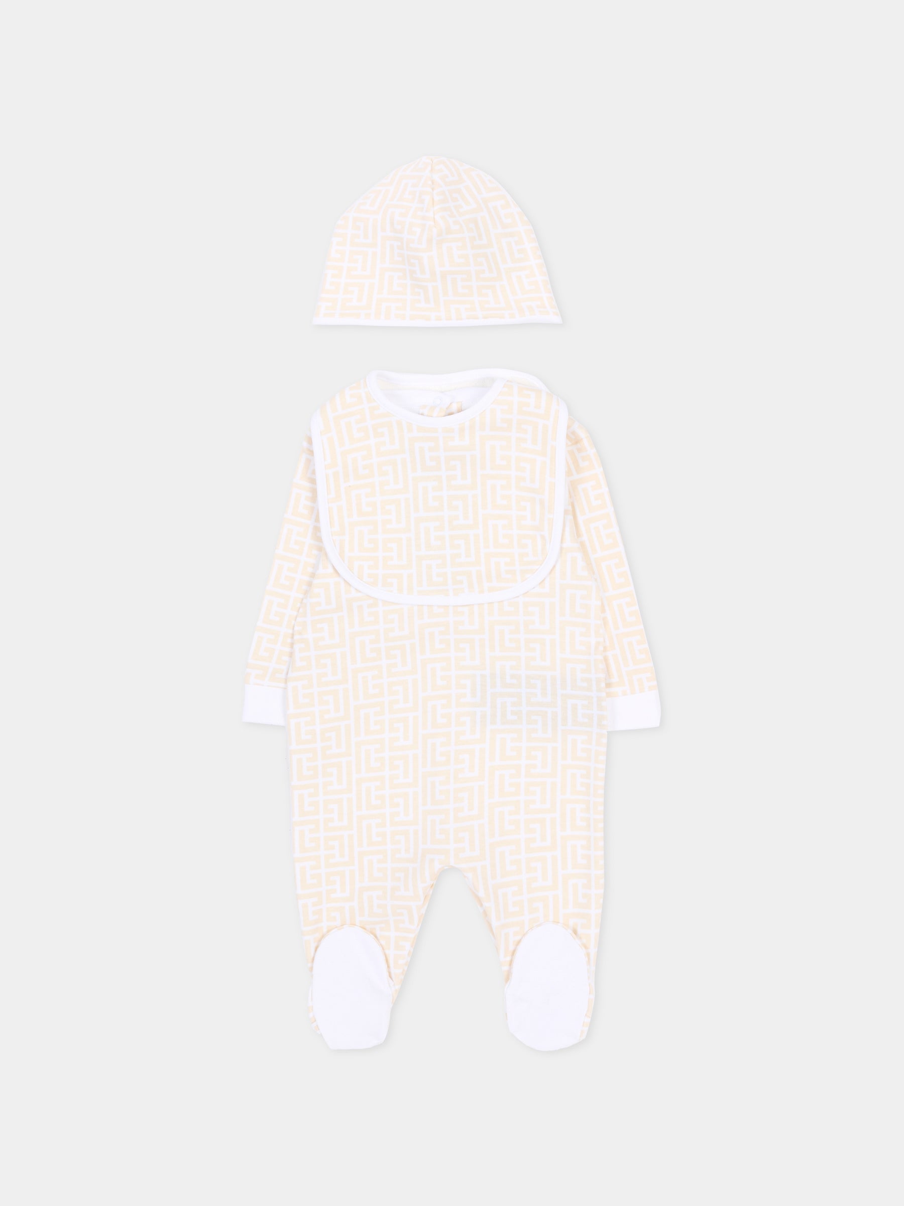 Set tutina bianco per neonati con monogram,Balmain Kids,BYB570-Z3503 109BC