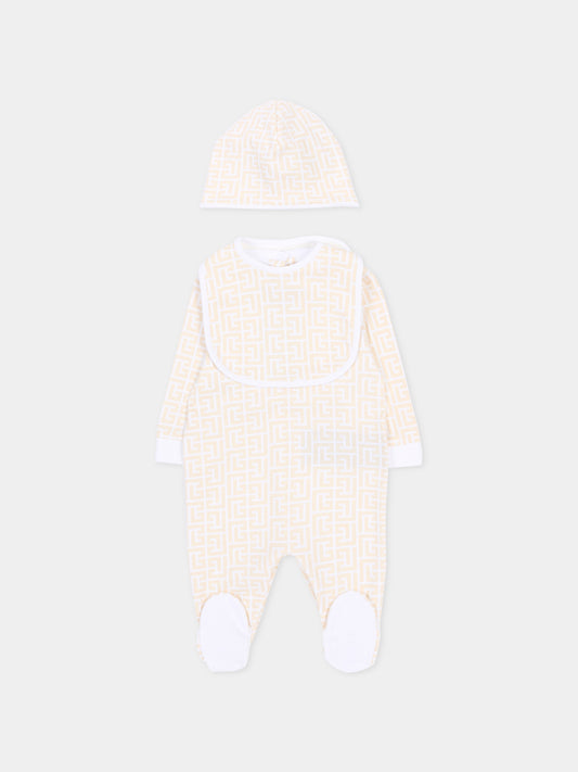 Set tutina bianco per neonati con monogram,Balmain Kids,BYB570-Z3503 109BC