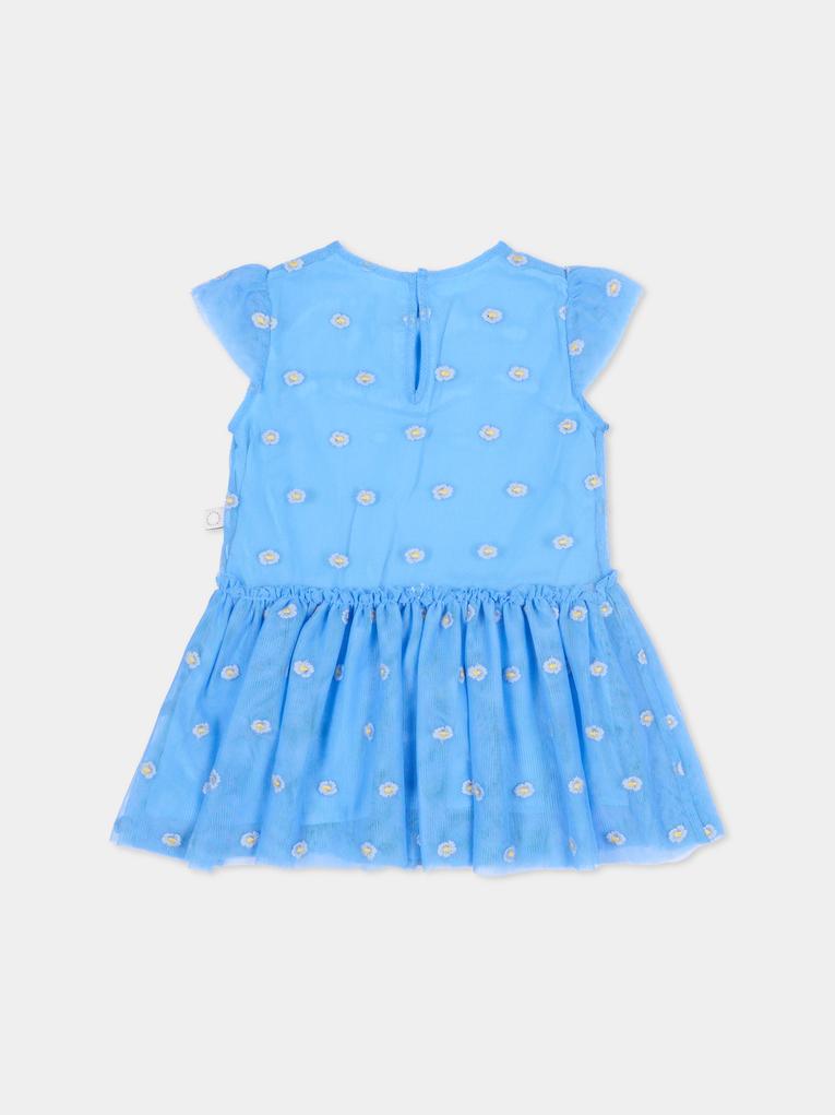 Vestito azzurro per neonata con fiori ricamati,Stella Mccartney Kids,TY1051-Z3653 636EM