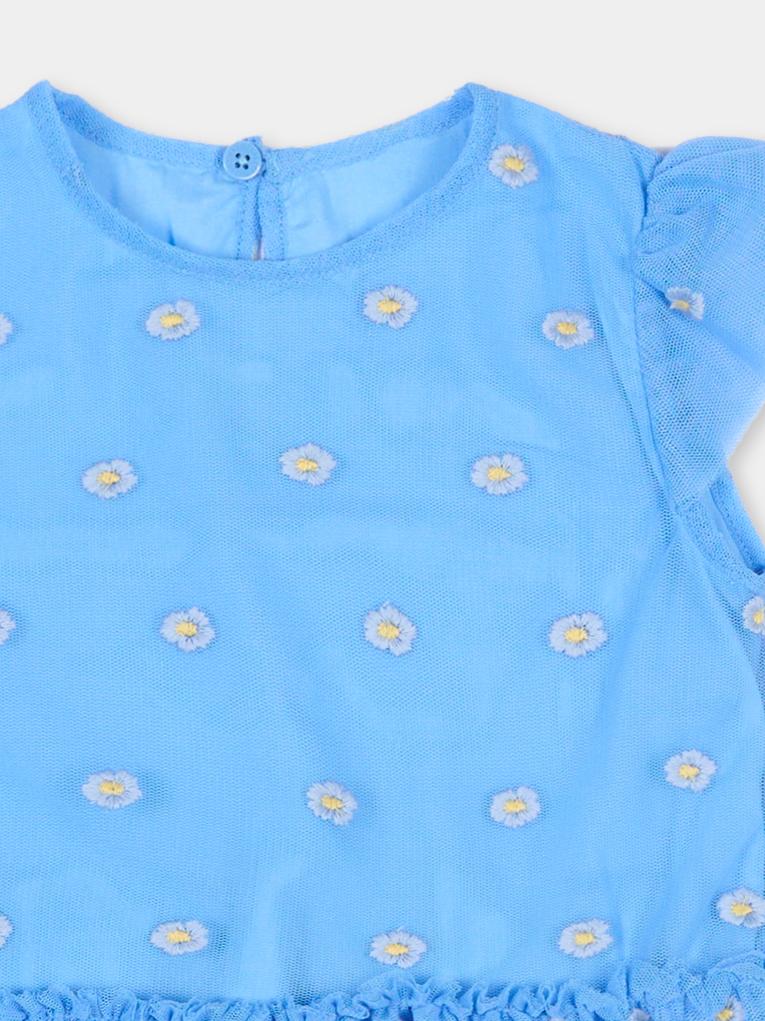 Vestito azzurro per neonata con fiori ricamati,Stella Mccartney Kids,TY1051-Z3653 636EM