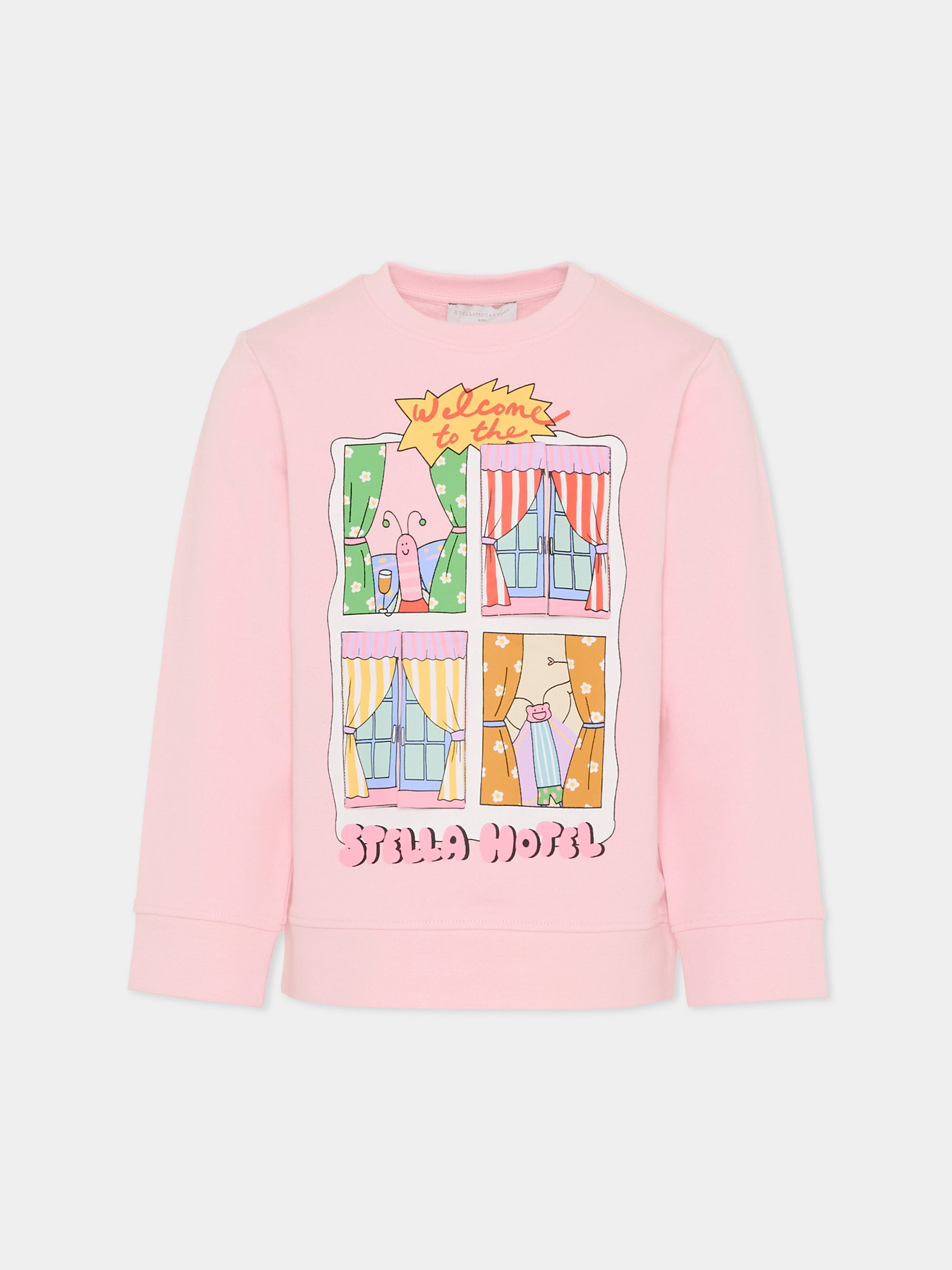 Felpa rosa per bambina con stampa Stella hotel,Stella Mccartney Kids,TY4A10-Z3409 51R