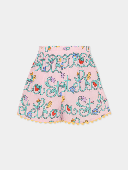 Shorts rosa per bambina con logo e fiori,Stella Mccartney Kids,TY6A89-Z3434 51RMC