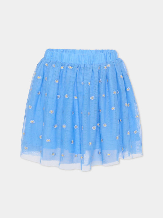 Gonna azzurra per bambina con fiori ricamati,Stella Mccartney Kids,TY7A01-Z3653 636EM