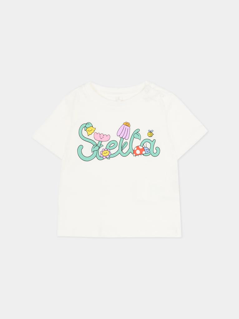 T-shirt avorio per neonata con logo,Stella Mccartney Kids,TY8011-Z0434 101