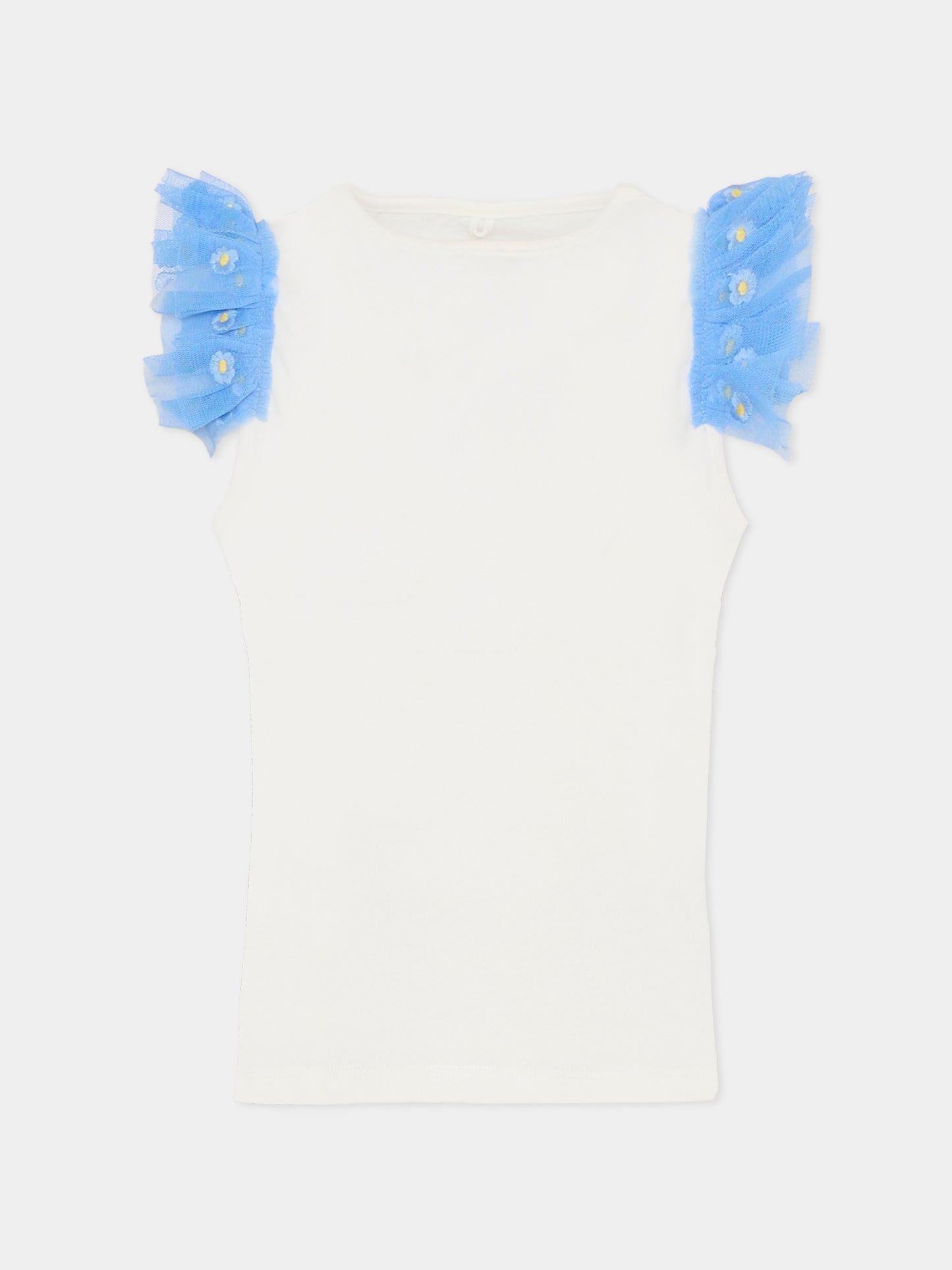 Ivory T-shirt for girl with flowers
