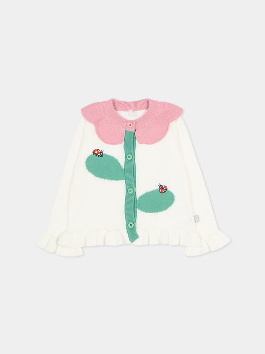 Cardigan avorio per neonata con coccinelle ricamate,Stella Mccartney Kids,TY9100-Z2423 101