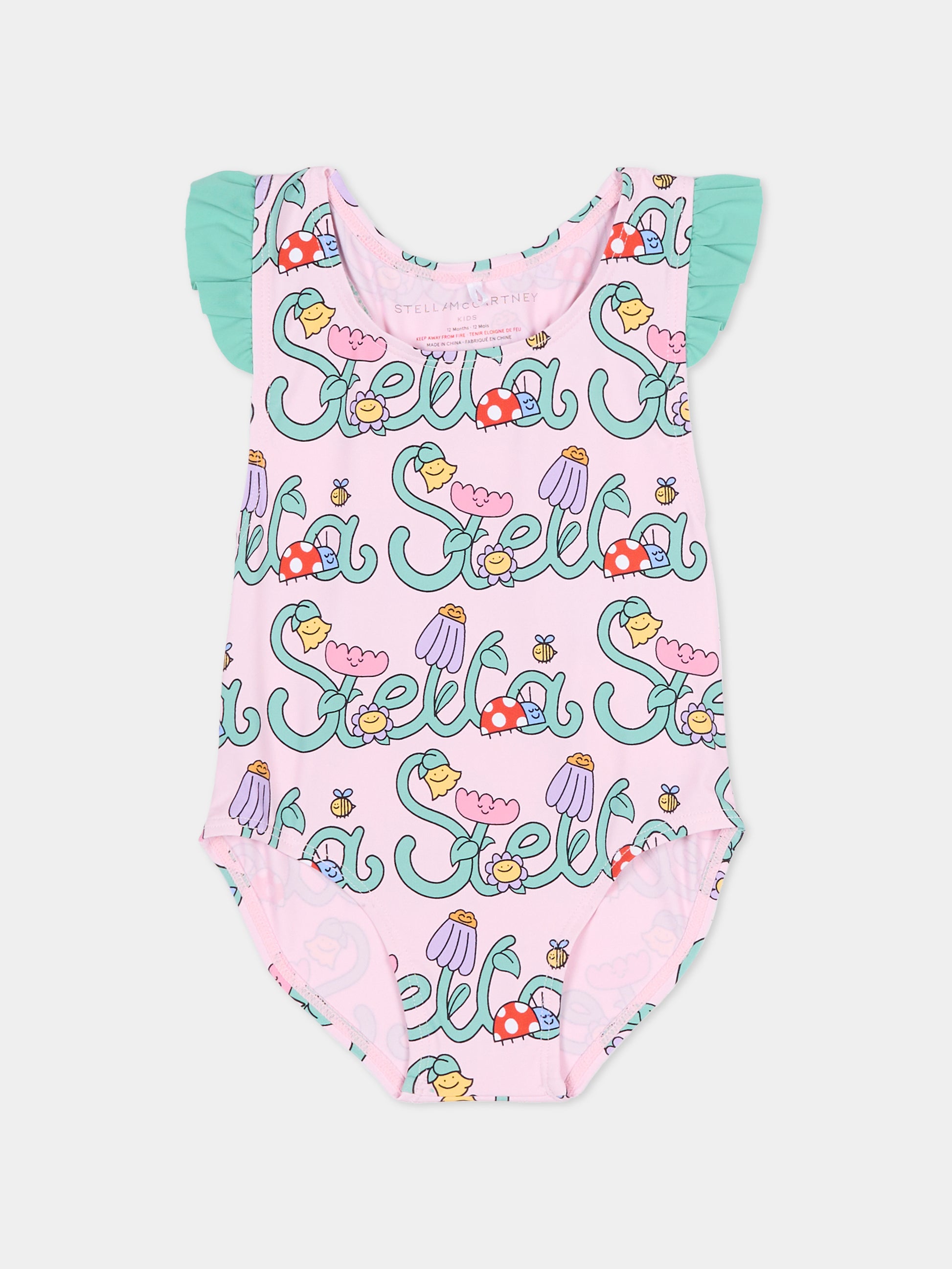 Costume intero rosa per neonata con logo e fiori,Stella Mccartney Kids,TYC039-Z3587 51RMC