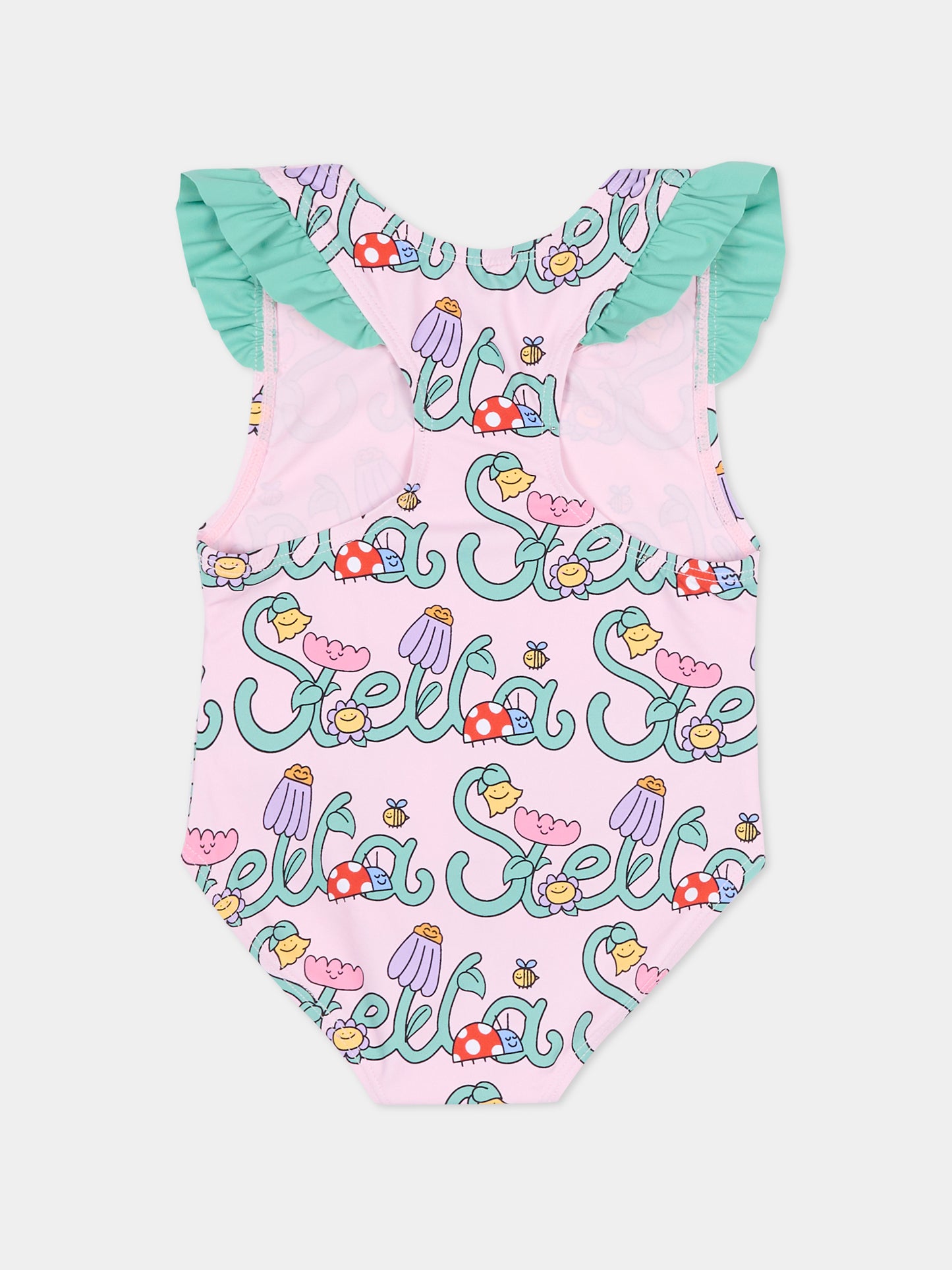 Costume intero rosa per neonata con logo e fiori,Stella Mccartney Kids,TYC039-Z3587 51RMC