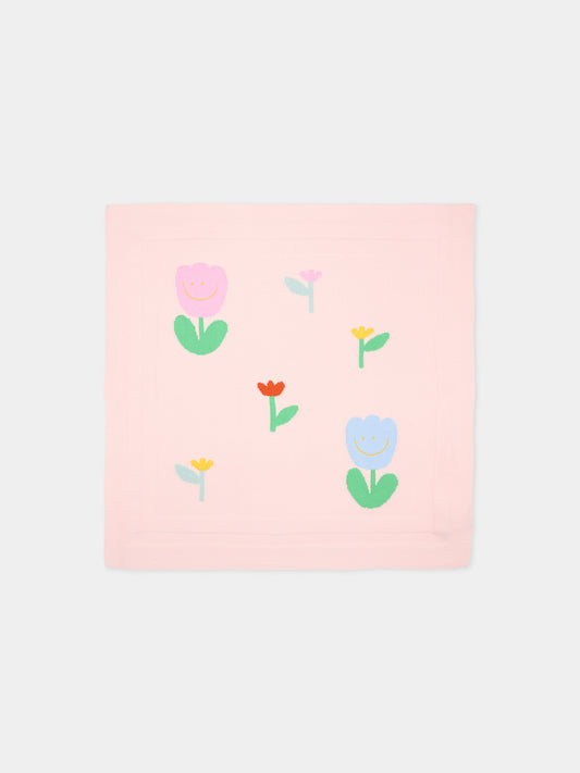 Coperta rosa per neonata con ricamo tulipani,Stella Mccartney Kids,TY0000-Z2423 51Z