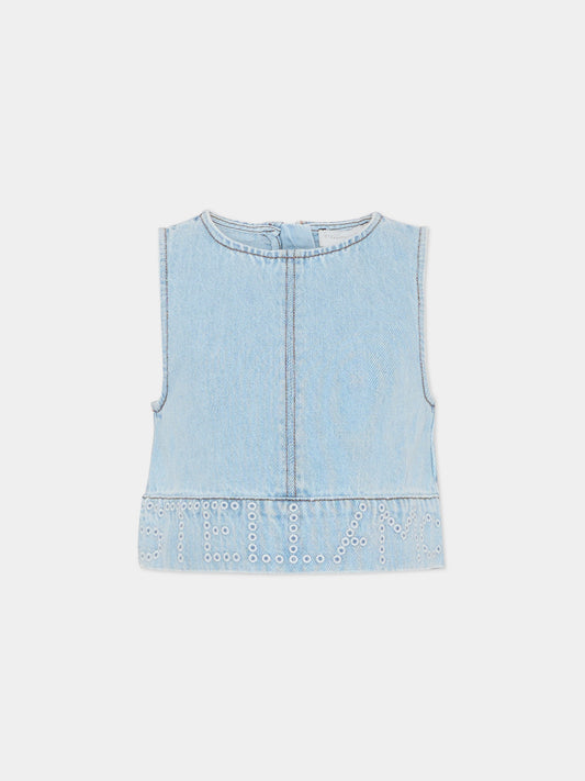 Top denim per bambina con logo,Stella Mccartney Kids,TY5A52-Z0746 600