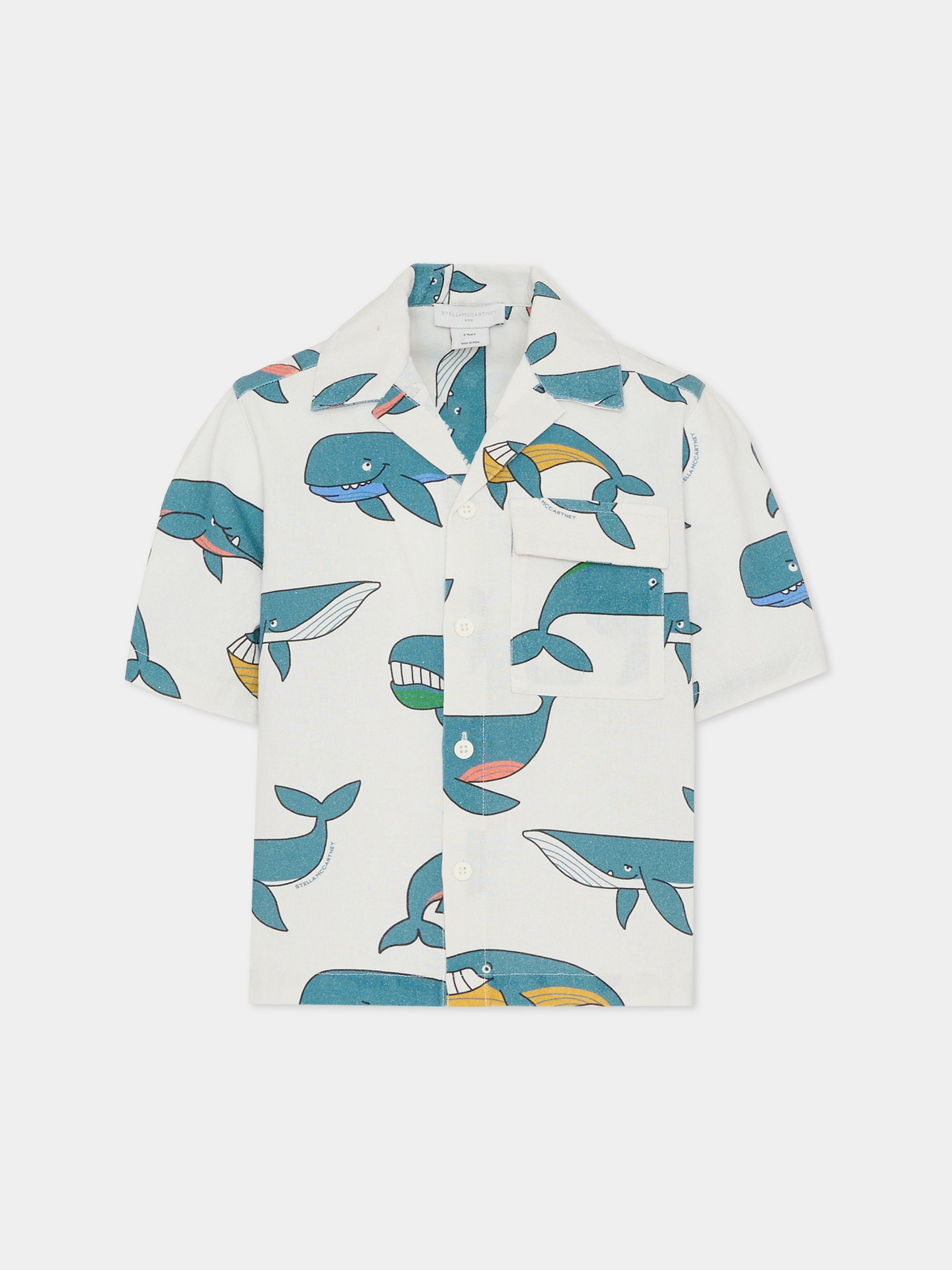 Camicia avorio per bambino con stampa balene,Stella Mccartney Kids,TY5P71-Z3553 101MC