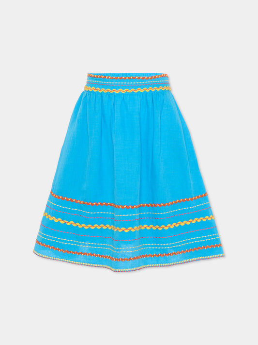 Gonna azzurra per bambina con ricami,Stella Mccartney Kids,TY7B21-Z0138 673