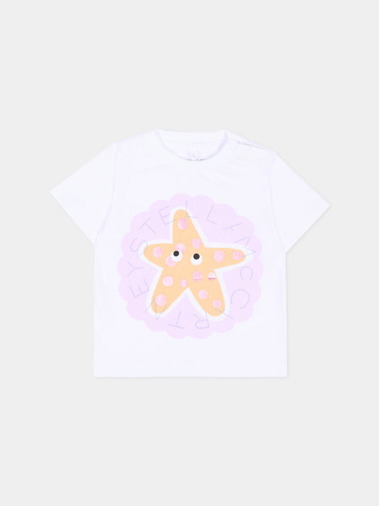 T-shirt bianca per neonata con stella marina,Stella Mccartney Kids,TY8051-Z0434 100