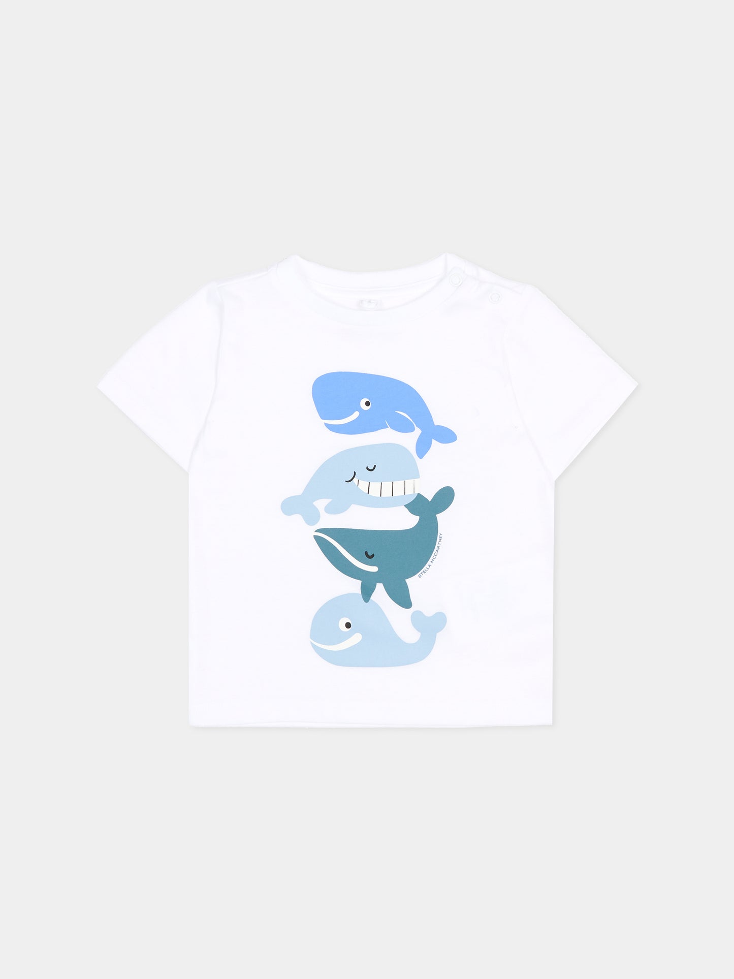 T-shirt bianca per neonato con stampa balene,Stella Mccartney Kids,TY8570-Z0434 100