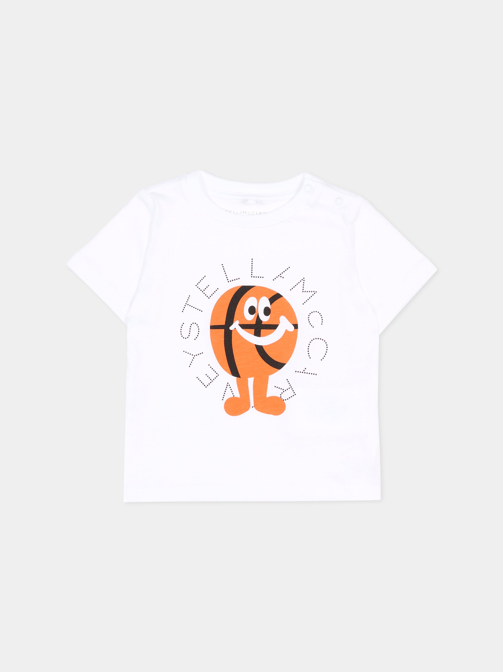 T-shirt bianca per neonato stampa palla da basket,Stella Mccartney Kids,TY8630-Z0434 100