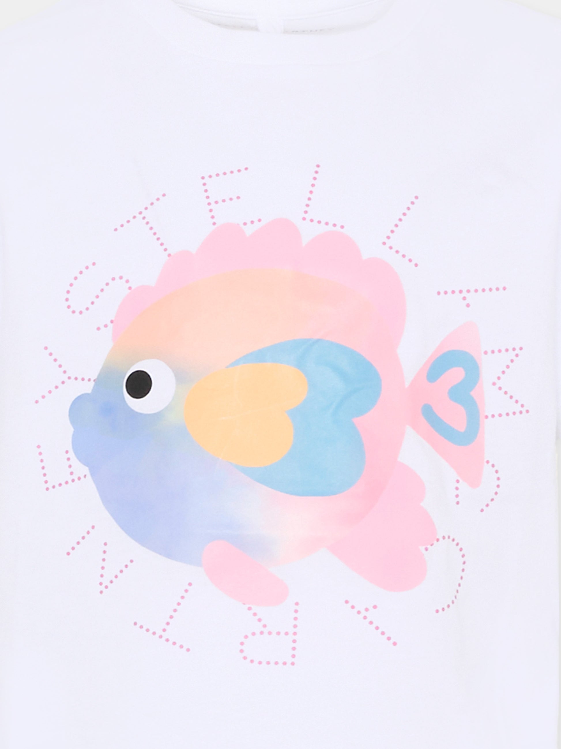 T-shirt cropped bianca per bambina con stampa pesce,Stella Mccartney Kids,TY8A61-Z0434 100