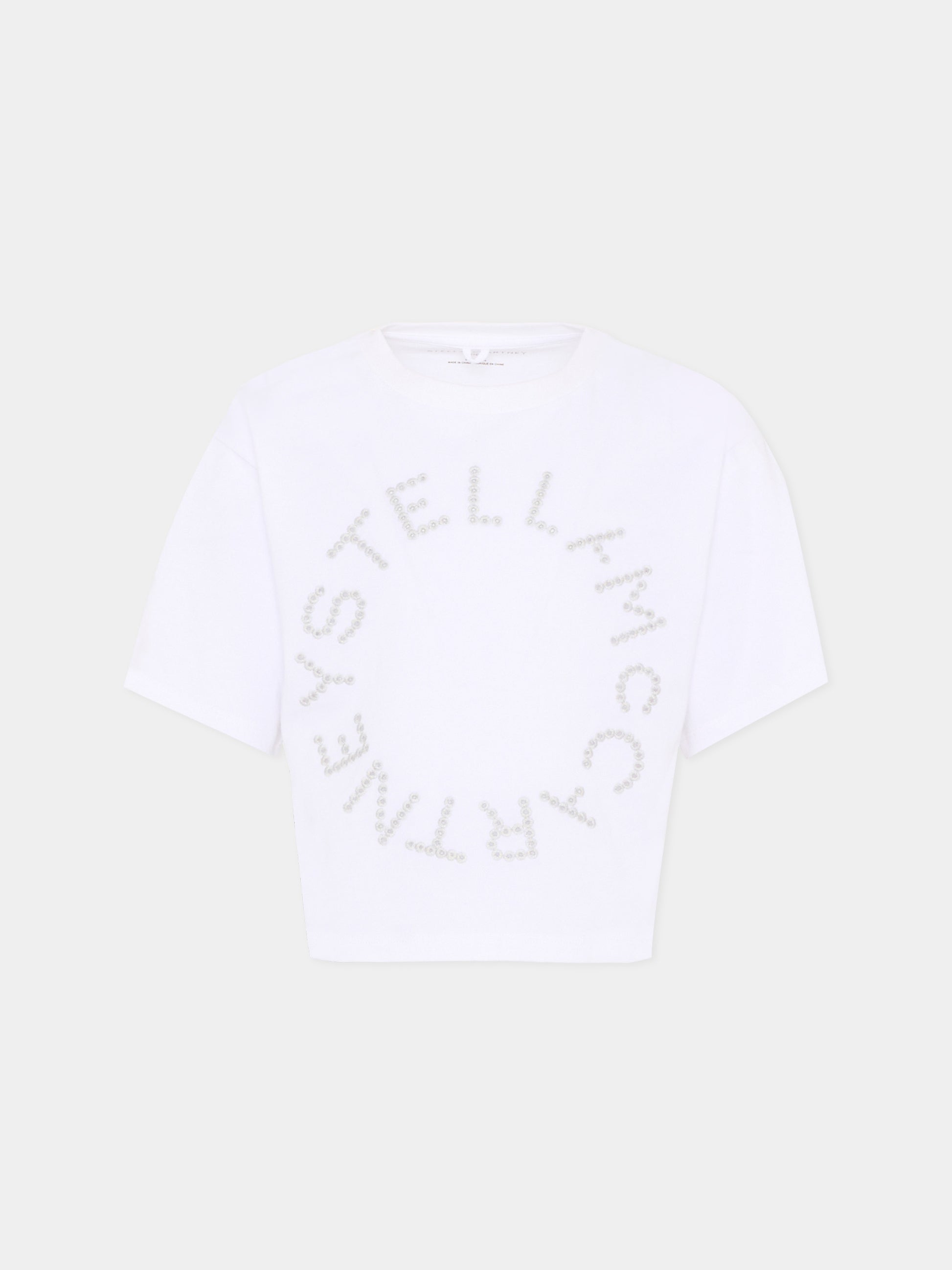T-shirt bianca per bambina con logo,Stella Mccartney Kids,TY8C01-Z0434 100