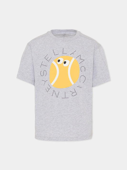 T-shirt grigia per bambino con stampa palla da tennis,Stella Mccartney Kids,TY8R21-Z0434 807