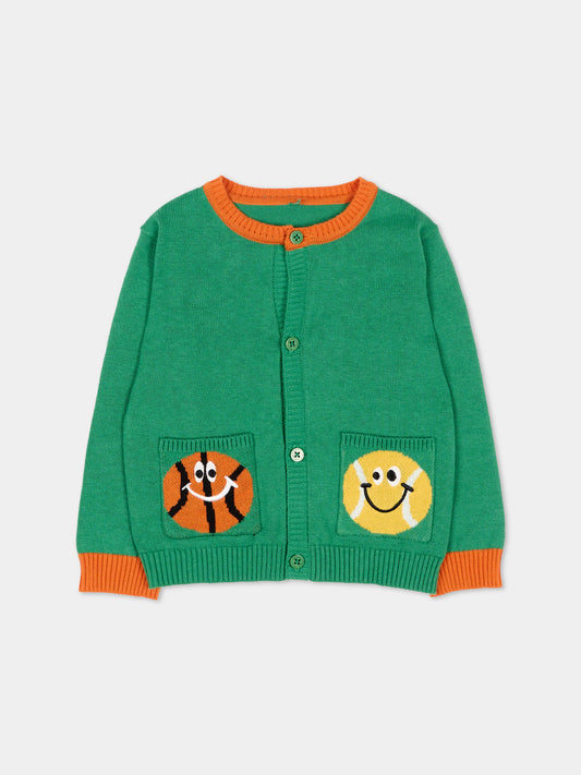 Cardigan verde per neonato con palla da basket,Stella Mccartney Kids,TY9500-Z2922 769