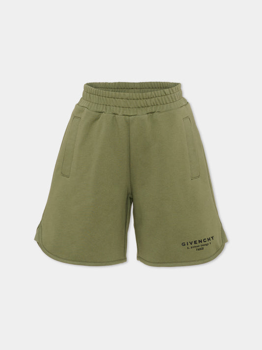 Shorts sportivi verdi per bambino con logo,Givenchy Kids,H31104 645