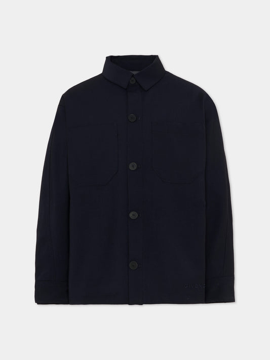 Giaccca blu per bambino con logo,Givenchy Kids,H31094 061