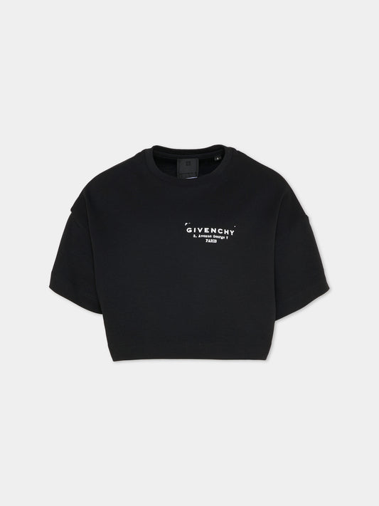 T-shirt crop nera per bambina con logo,Givenchy Kids,H31224 09B