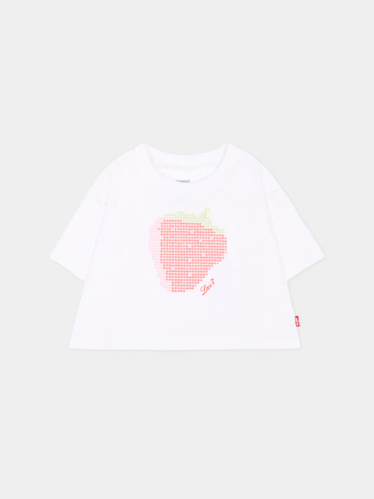 T-Shirt bianca per neonata con fragola,Levi's Kids,1EP666 W1T