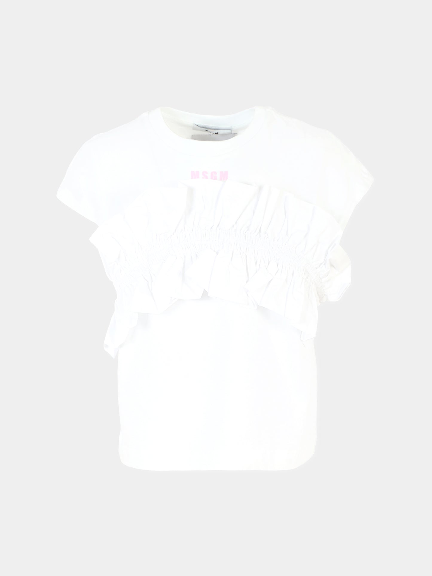T-shirt  bianca per bambina con logo,Msgm Kids,MS029450 001