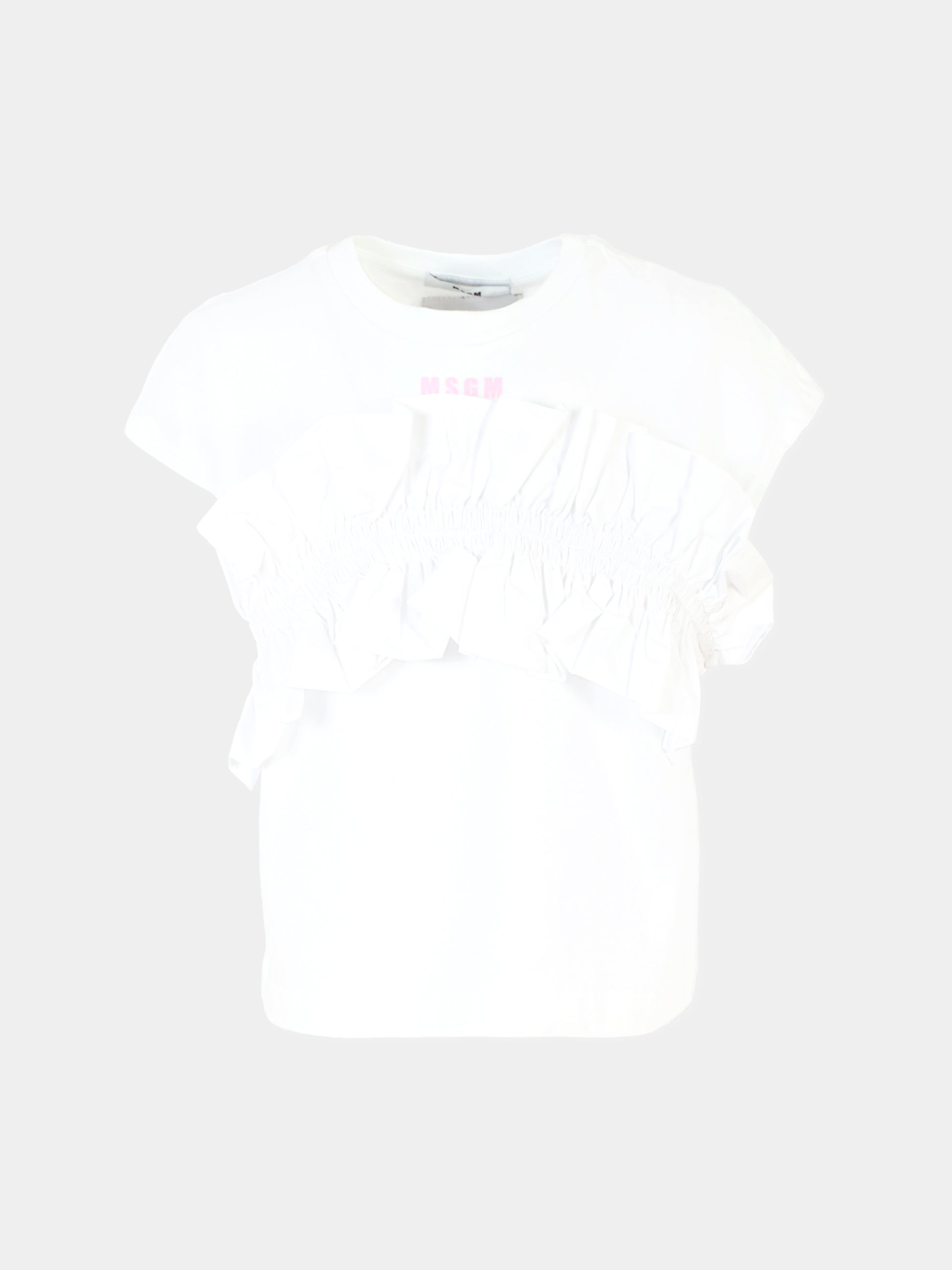 T-shirt  bianca per bambina con logo,Msgm Kids,MS029450 001