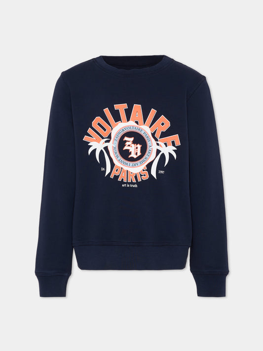 Felpa blu per bambino con logo,Zadig & Voltaire Kids,X60587 83D