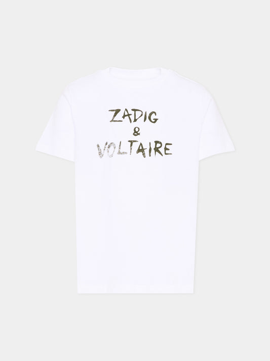 T-Shirt bianca per bambini con logo,Zadig & Voltaire Kids,X60628 10P