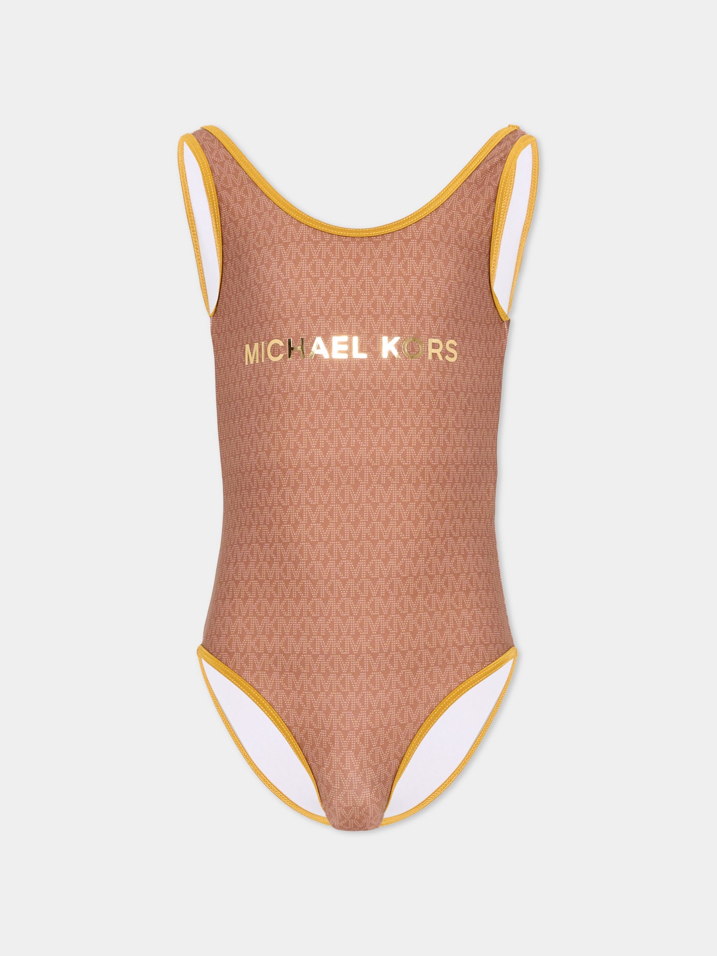 Costume intero marrone per bambina con logo,Michael Kors,R30560 348