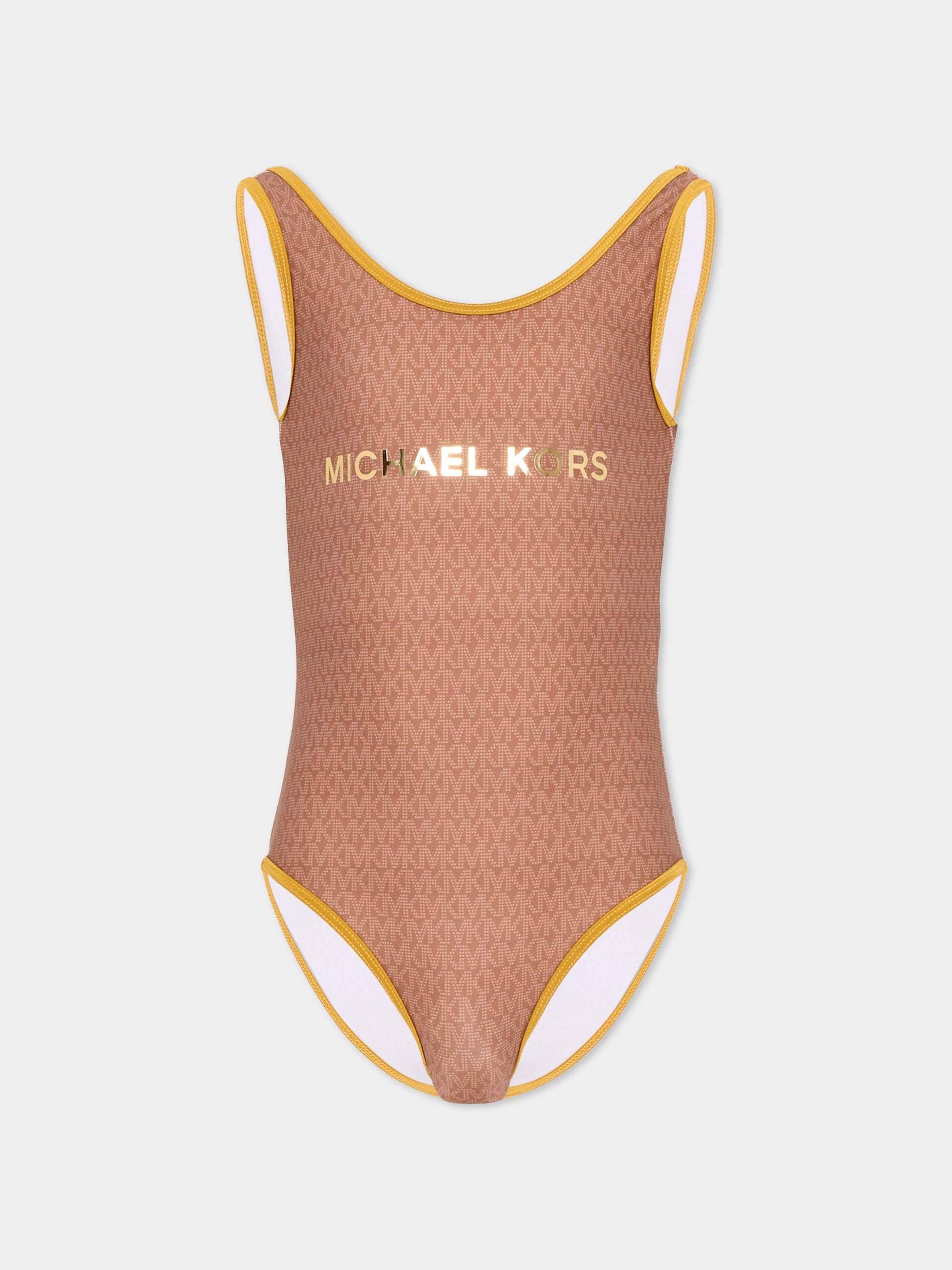 Costume intero marrone per bambina con logo,Michael Kors,R30560 348