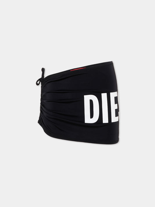 Copricostume nero per bambina con logo,Diesel,J02736 KYAG8 K900