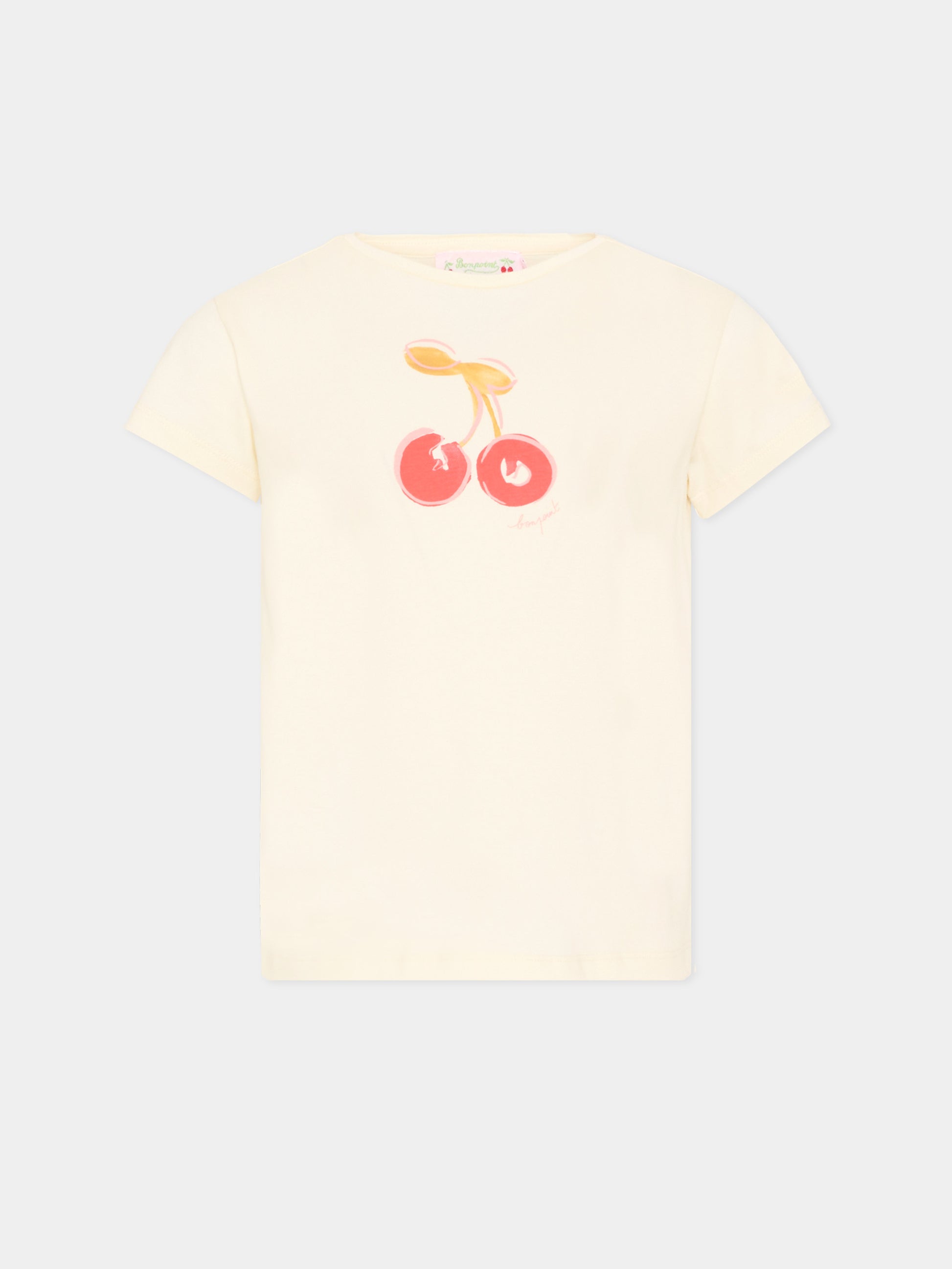 T-shirt bianca per bambina con ciliegie,Bonpoint,S06GTSK00021 103