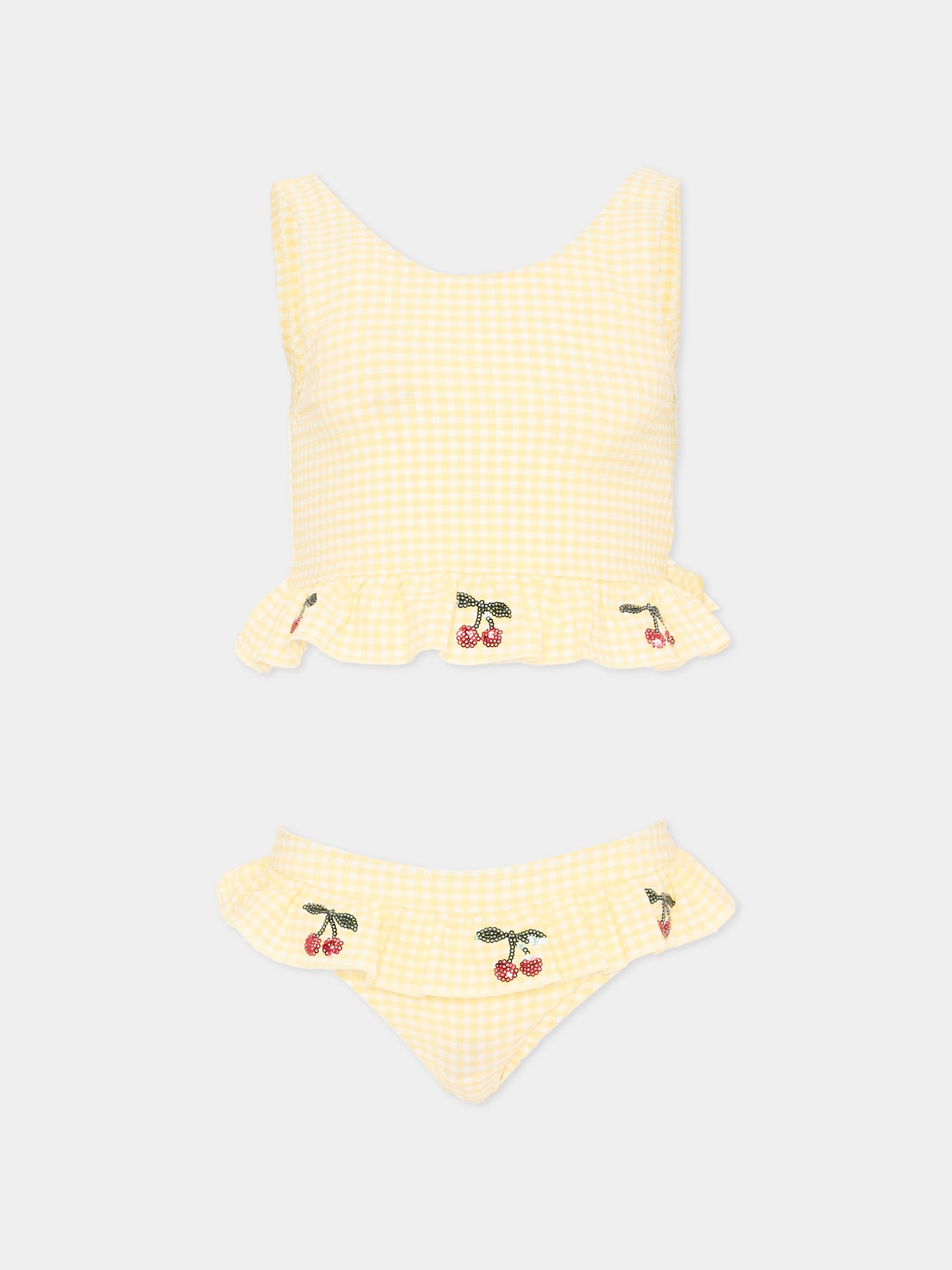 Bikini giallo Etta per bambina con ciliegie,Konges Sløjd,KS104785 BANANA ALMOND CHECK