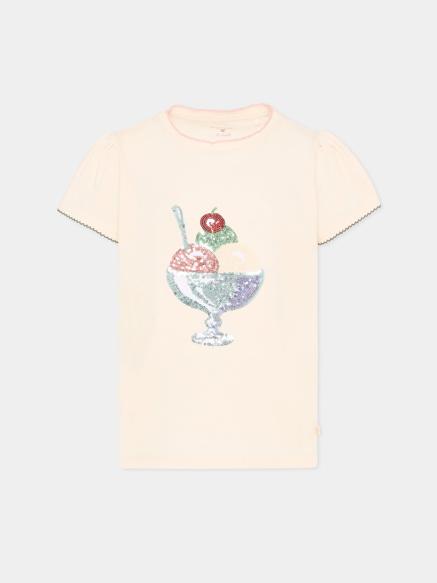 T-Shirt avorio per bambina con paillettes,Konges Sløjd,KS104804 BUTTERCREAM
