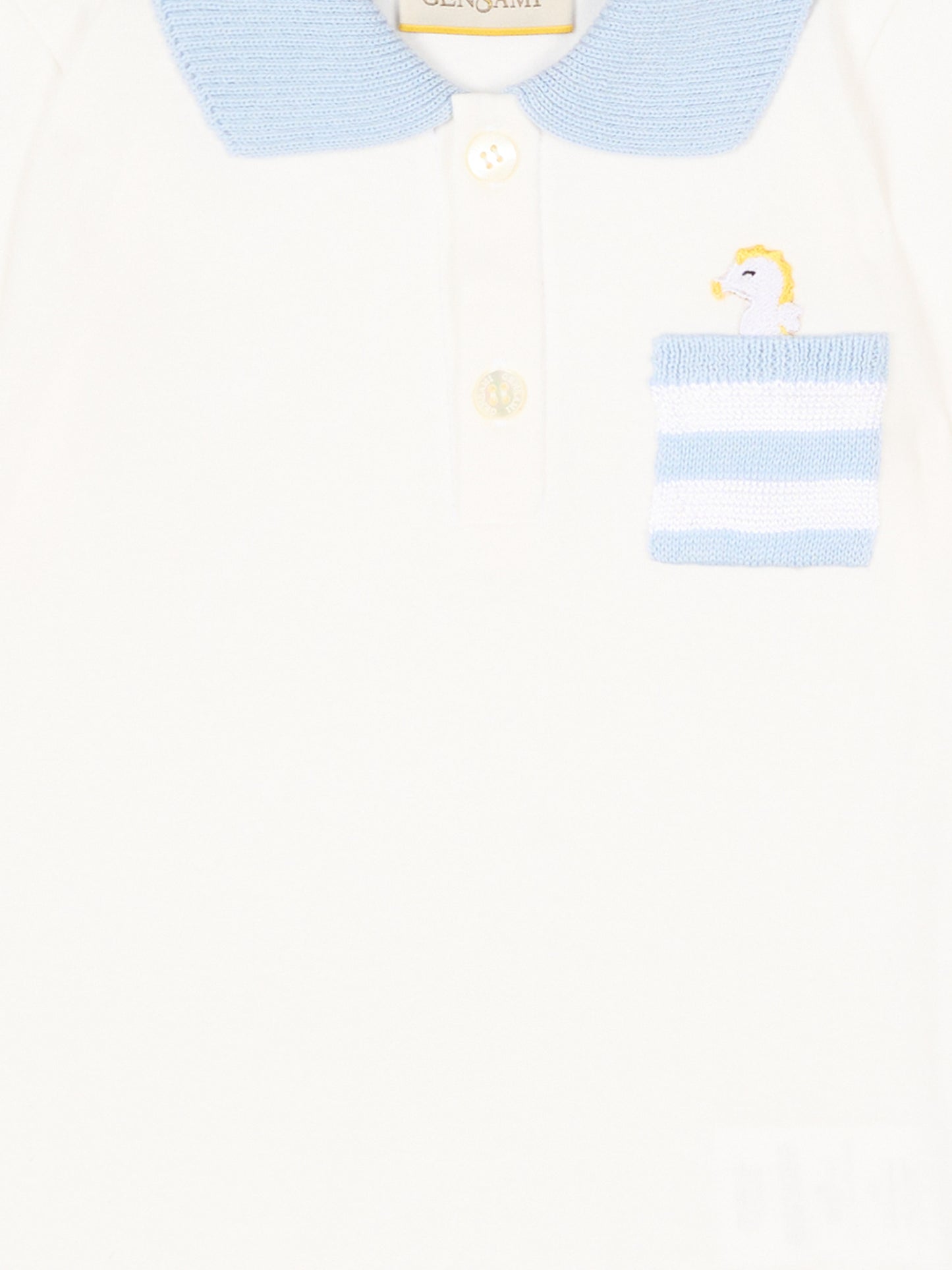 Pagliaccetto avorio per neonato con cavalluccio marino,Gensami,ROSHORT-SEAHORSE-J OFF WHITE +  SKY BLUE