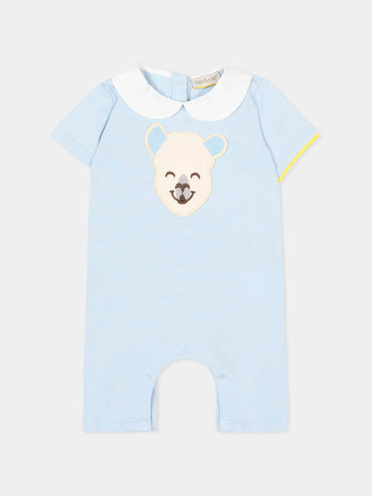 Pagliaccetto celeste per neonato con ricamo alpaca,Gensami,ROSHORT-ALP-J LIGHT BLUE