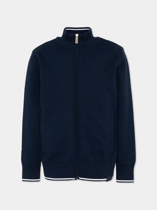 Felpa blu per bambino con zip,Paul & Shark Junior,WUW000 LHE85 42370