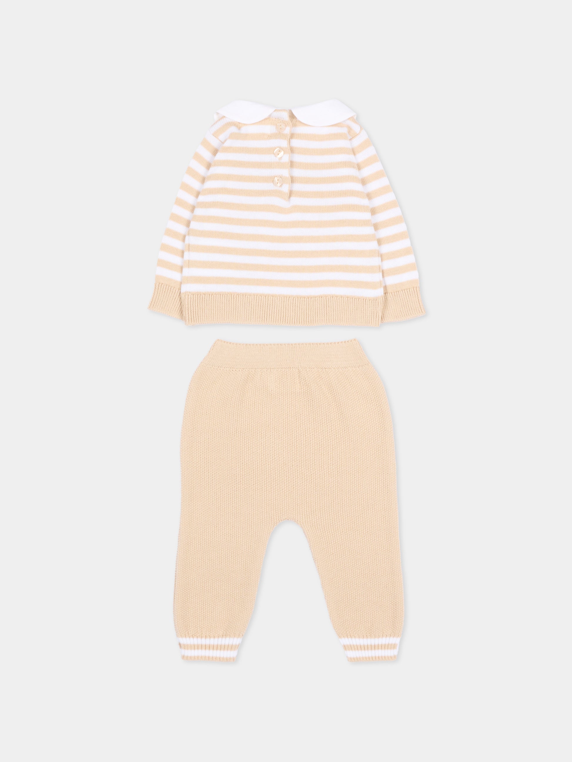 Completo nascita beige per neonati a righe,Nanán,E26002BE