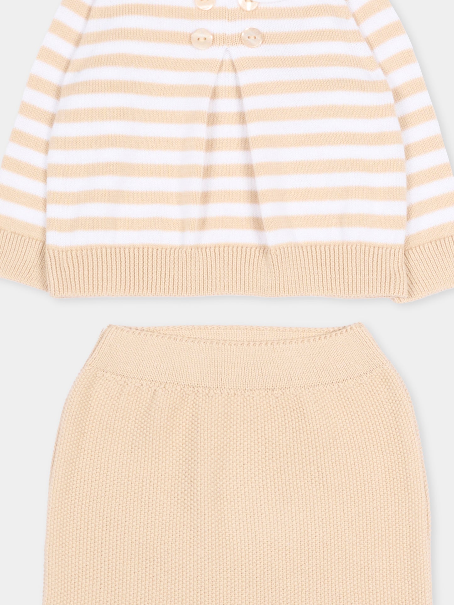 Completo nascita beige per neonati a righe,Nanán,E26002BE