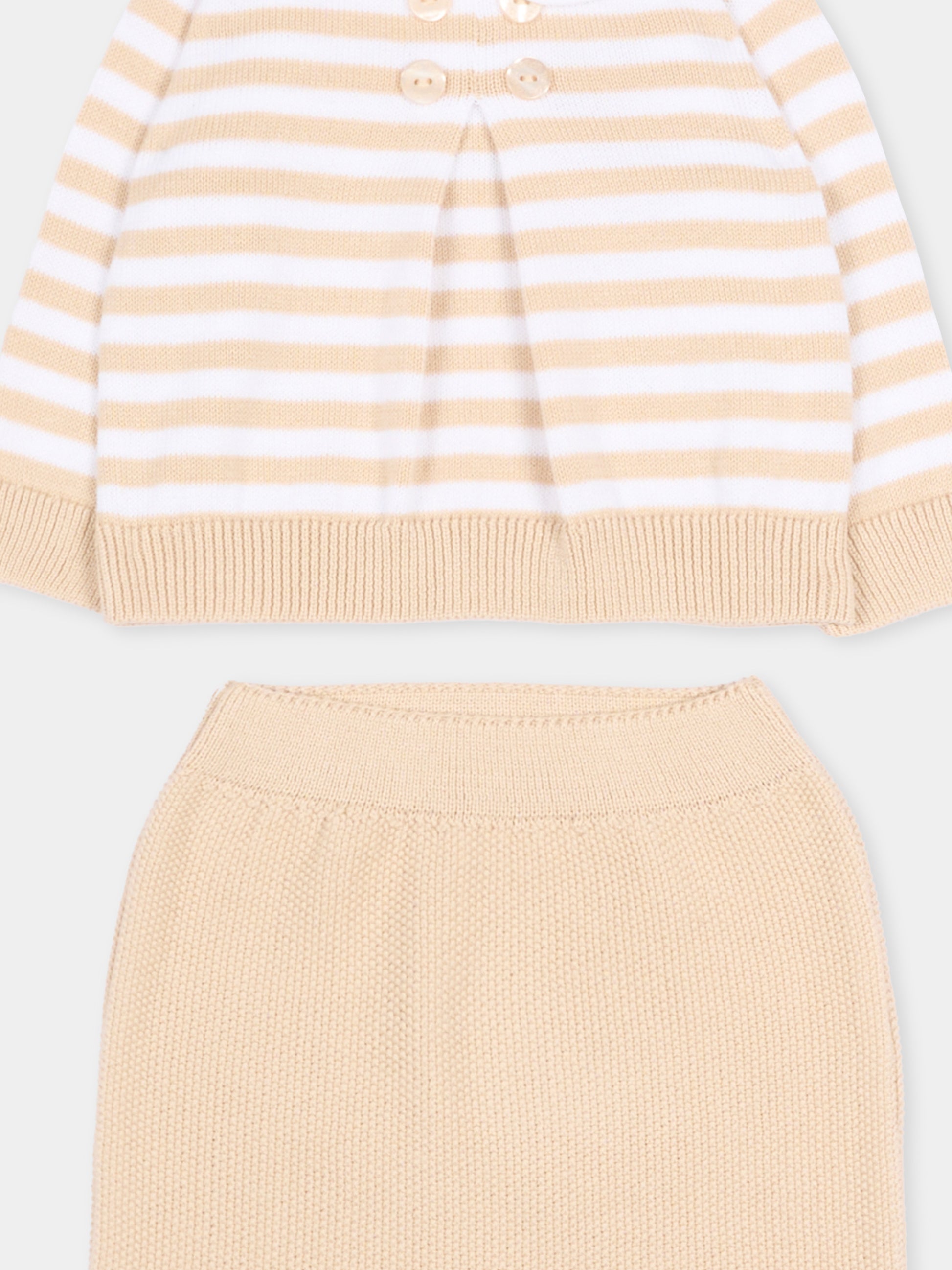 Completo nascita beige per neonati a righe,Nanán,E26002BE